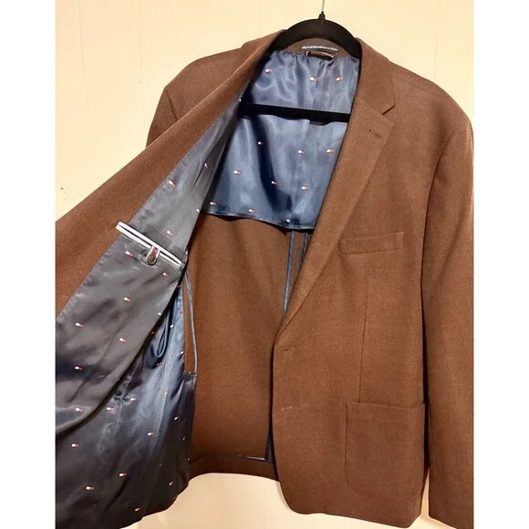 Tommy Hilfiger Men's Brown Modern Suit Jacket Size 48R - Two-Button Jacket Suit - Picture 4 of 15